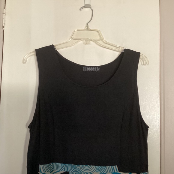 Ice Silk Black, Tan & Teal Sleeveless Maxi Dress Pockets Size 2XL - Picture 4 of 6
